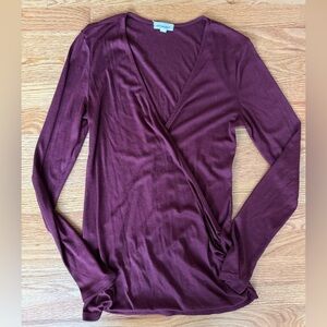 Urban Outfitters, Silence+Noise Ribbed Burgundy Wrap Vneck Top, Size Medium